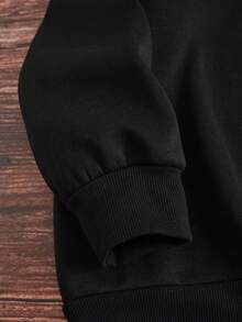 SHEIN LUNE Kích thước lớn In Vòng cổ Giải trí Áo nỉ - màu đen - Xem 4