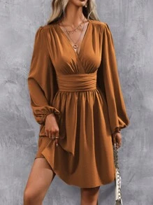 SHEIN Clasi 交叉領口花燭袖裙 - 亮橙色 - 查看 7