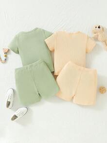 2套寶寶女孩日常休閒字母圖案圓領長袖上衣和長褲套裝,適用於家居 - 彩色 - 查看 2