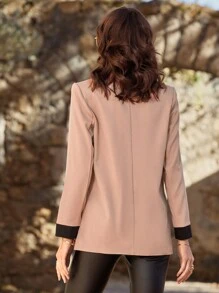 SHEIN LUNE Lapel Neck Double Breasted Blazer - Khaki - View 2