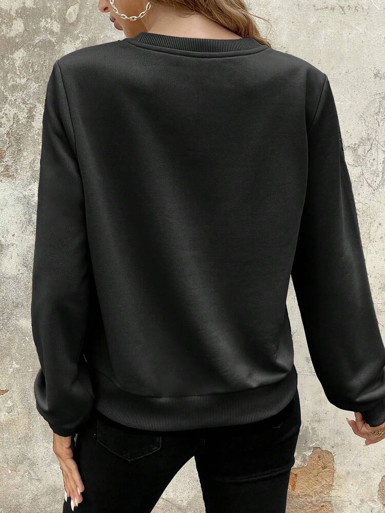 1pc Casual Round Neck Drop Shoulder Sleeve Sweatshirt With Text Print