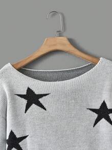SHEIN EZwear Women'S Drop Shoulder Five-Pointed Star Pattern Sweater - White - View 4