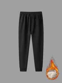 Pantalones Aislados Para Hombres Con Cintura Con Cordón Para Mantener El Calor - Negro - Ver 2