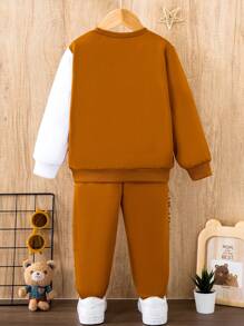 SHEIN Bé trai Khối màu Hình học Mô hình Tay áo dài Áo Và Quần Hai chiếc Bộ Đối với Mùa Thu /đông - Nhiều màu - Xem 2