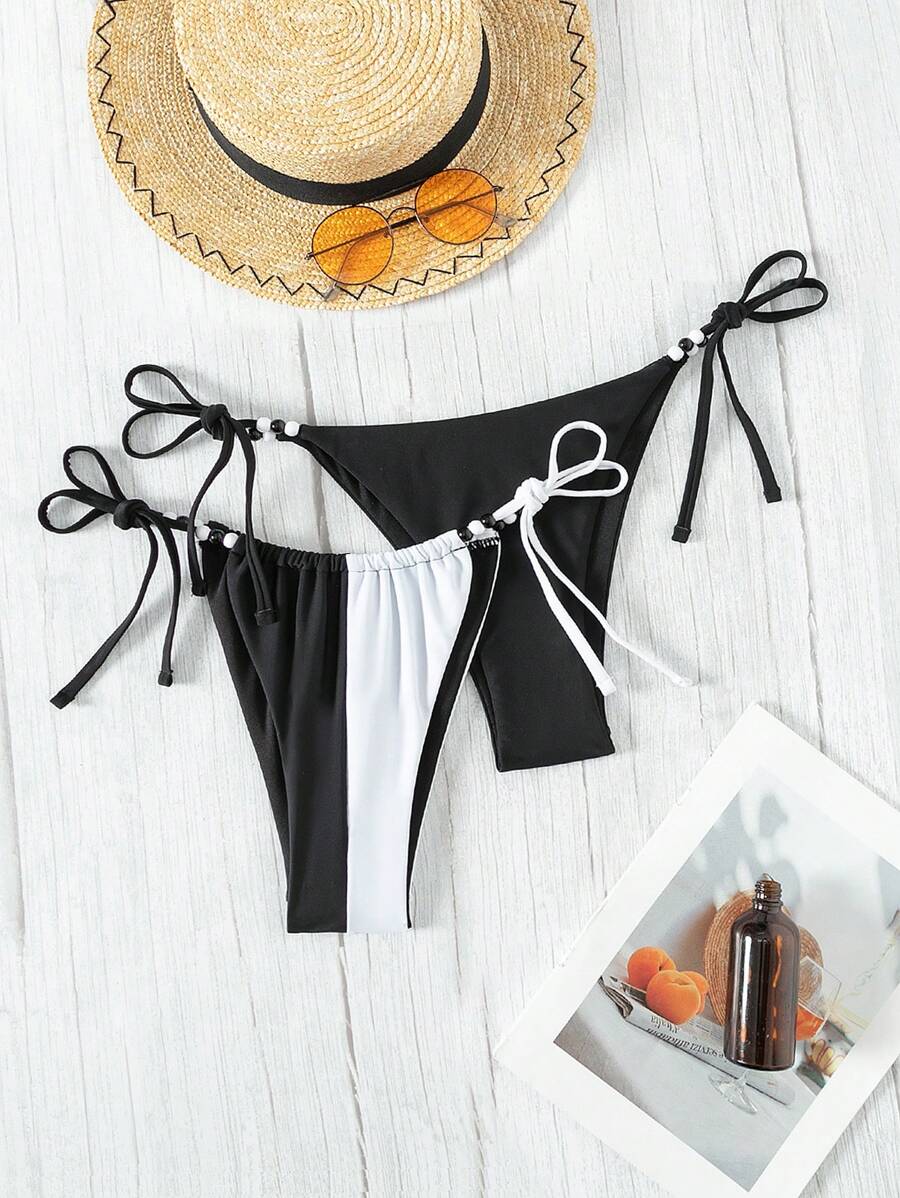 SHEIN Swim Decorative Side-Tie Bikini Bottoms Summer - Blue - View 1