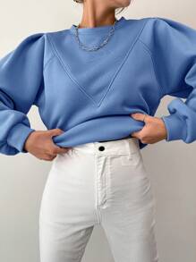 RueChic 女款簡約純藍色圓領運動衫