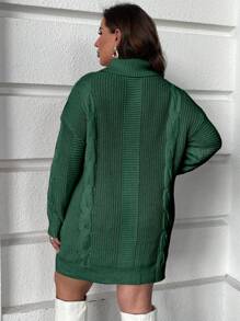 Calvaya Plus Size High Neck Drop Shoulder Long Sleeve Sweater Dress Without Waist Belt