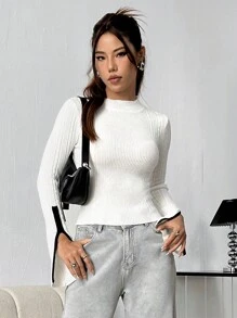 SHEIN Unity 女款圓領長袖毛衣 - 白色 - 查看 5