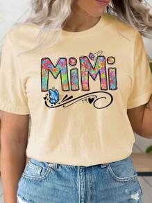 Của phụ nữ Đơn giản Và Linh hoạt Thời gian rảnh rỗi Áo thun Với In thư - Màu be - Xem 1