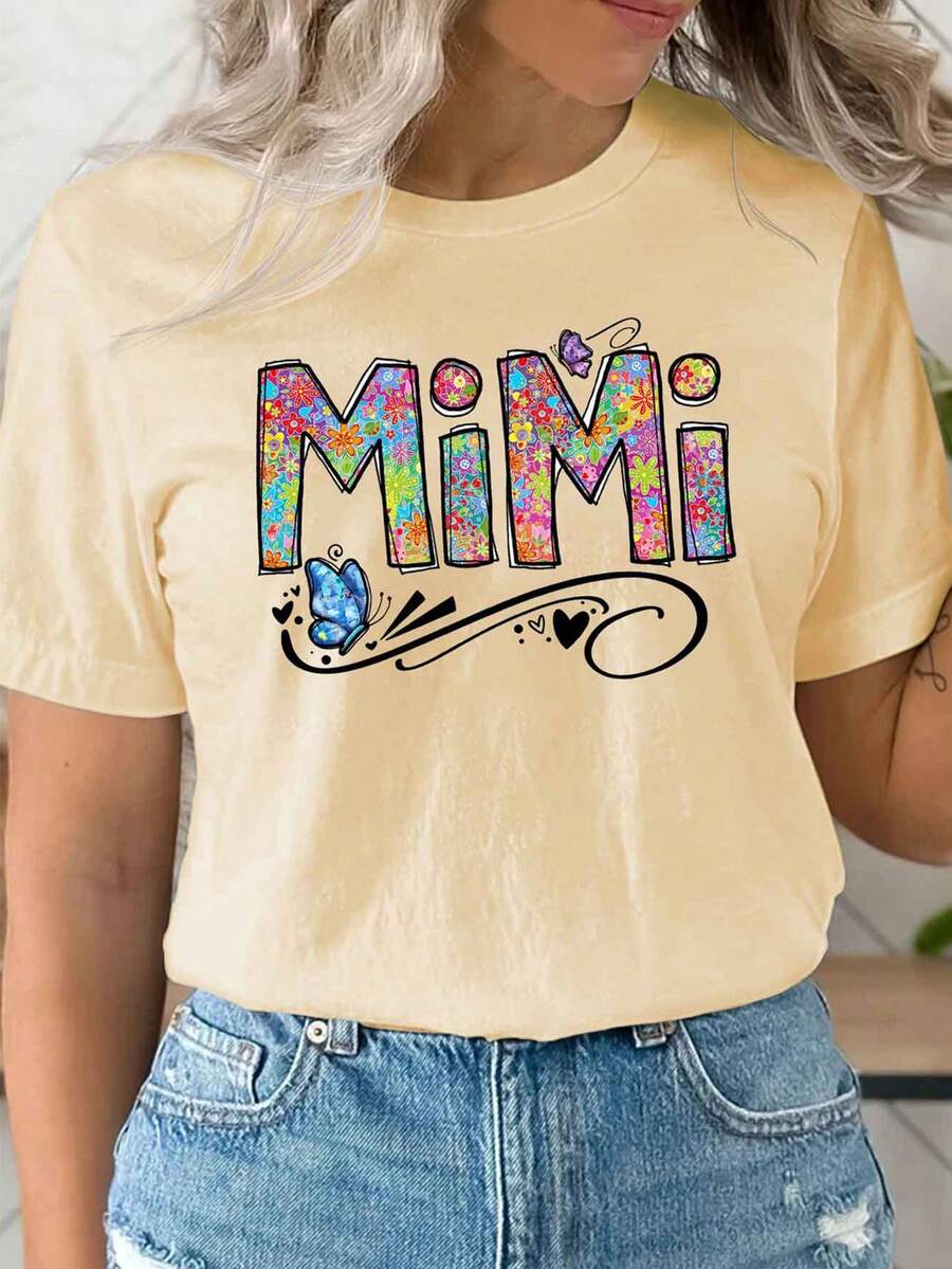 Của phụ nữ Đơn giản Và Linh hoạt Thời gian rảnh rỗi Áo thun Với In thư - Màu be - Xem 1