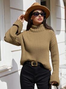 RueChic Golf Dzianina prążkowana Opuszczane ramiona Swetry