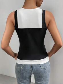 SHEIN Essnce Women'S Colorblock Tank Top - Black and White - View 2