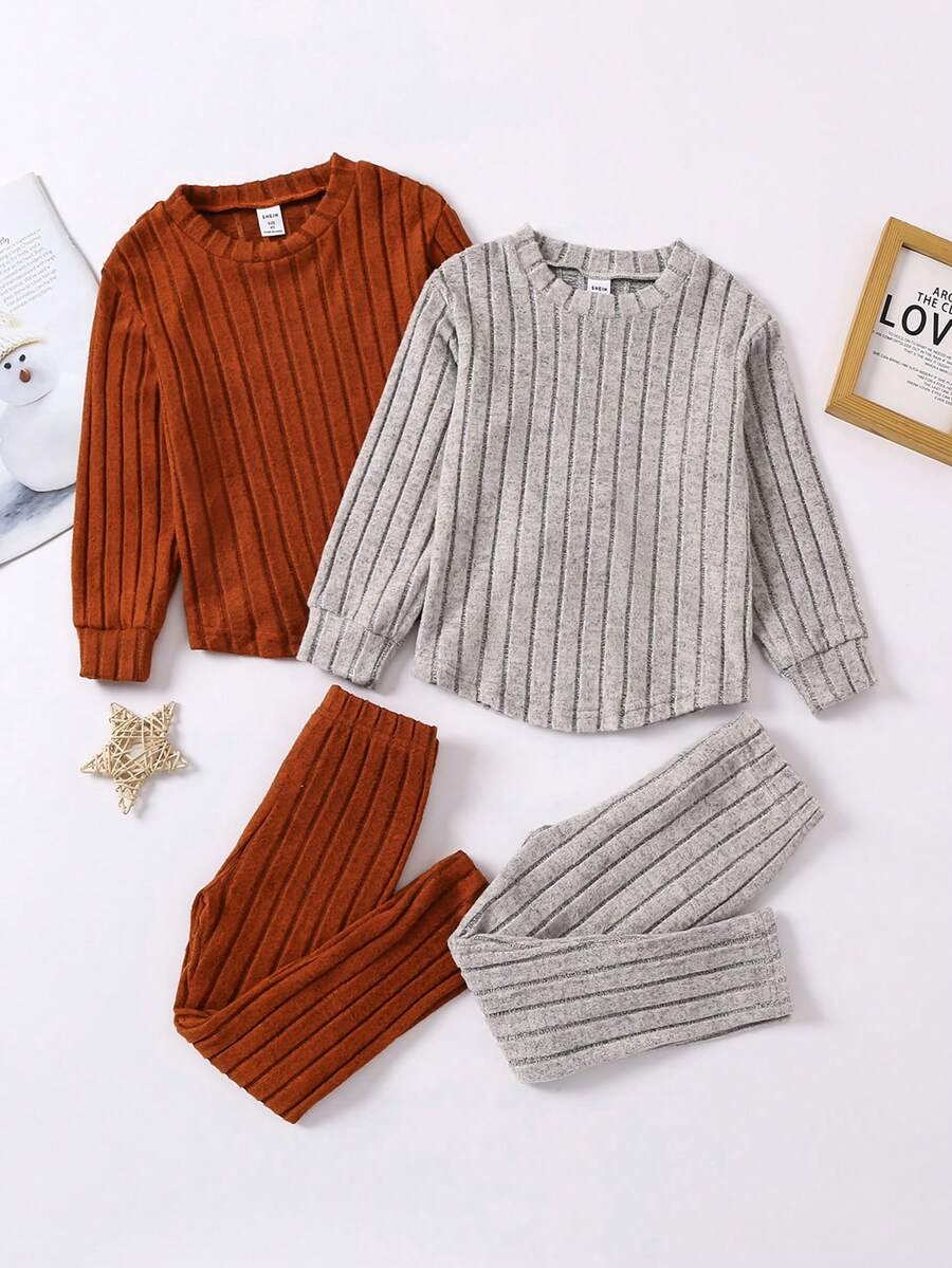 SHEIN 女孩秋冬季的簡潔舒適兩件套裝 - 彩色 - 查看 1