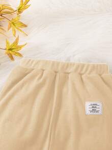 SHEIN Little Girls' Letter Print Fleece Joggers - Apricot - View 6