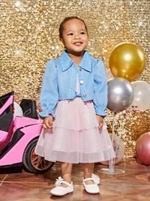 Baby Girls' Fashionable Jacket & Tulle Skirt Set With Bow Detail - Multicolor - View 4