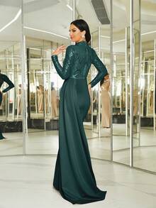 Missord 亮片拼接侧垂晚礼服 - 墨綠色 - 查看 2