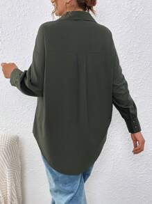 SHEIN Essnce Camisa De Manga Larga De Color Liso De Talla Grande - Verde Oscuro - Ver 2