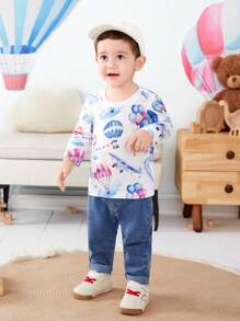 Baby Boy'S Fun Hot Air Balloon Printed T-Shirt - White - View 4