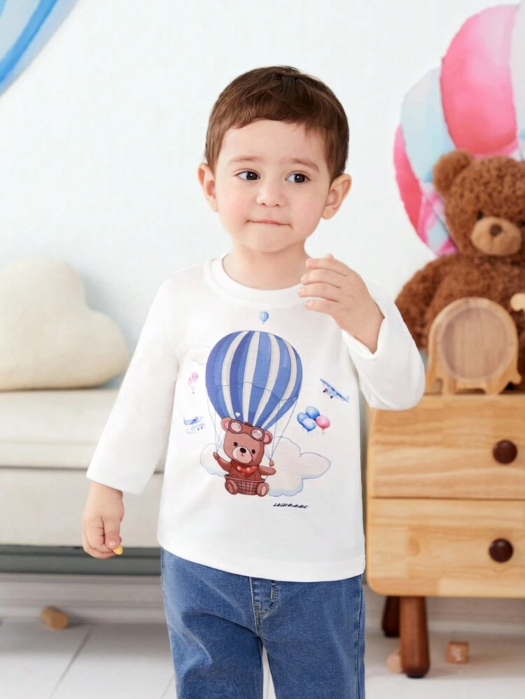 Baby Boy'S Fun Hot Air Balloon Printed T-Shirt