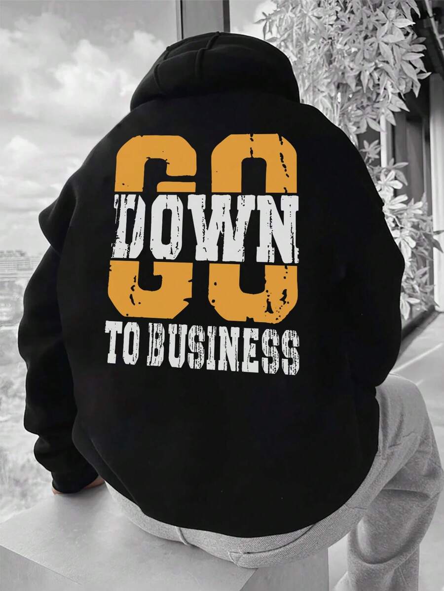Manfinity Hypemode Men Plus Letter Graphic Kangaroo Pocket Drawstring Hoodie