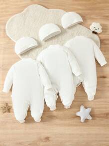 SHEIN Baby Girls' 3pcs Home Wear Bodysuit With Cute Embroidery Patch On Chest - White - View 2