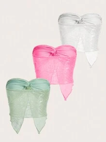 VaVaBold Jacquard Twisted Front Asymmetrical Hem Bandeau Top - Multicolor - View 2