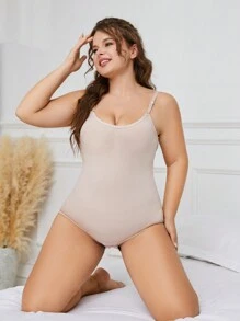Plus Size Solid Color Shapewear Camisole Bodysuit - Apricot - View 3