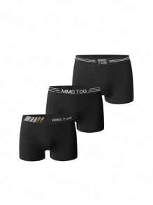 Seamless Men'S Boxer Briefs With Letter Printed Waistband, 3pcs