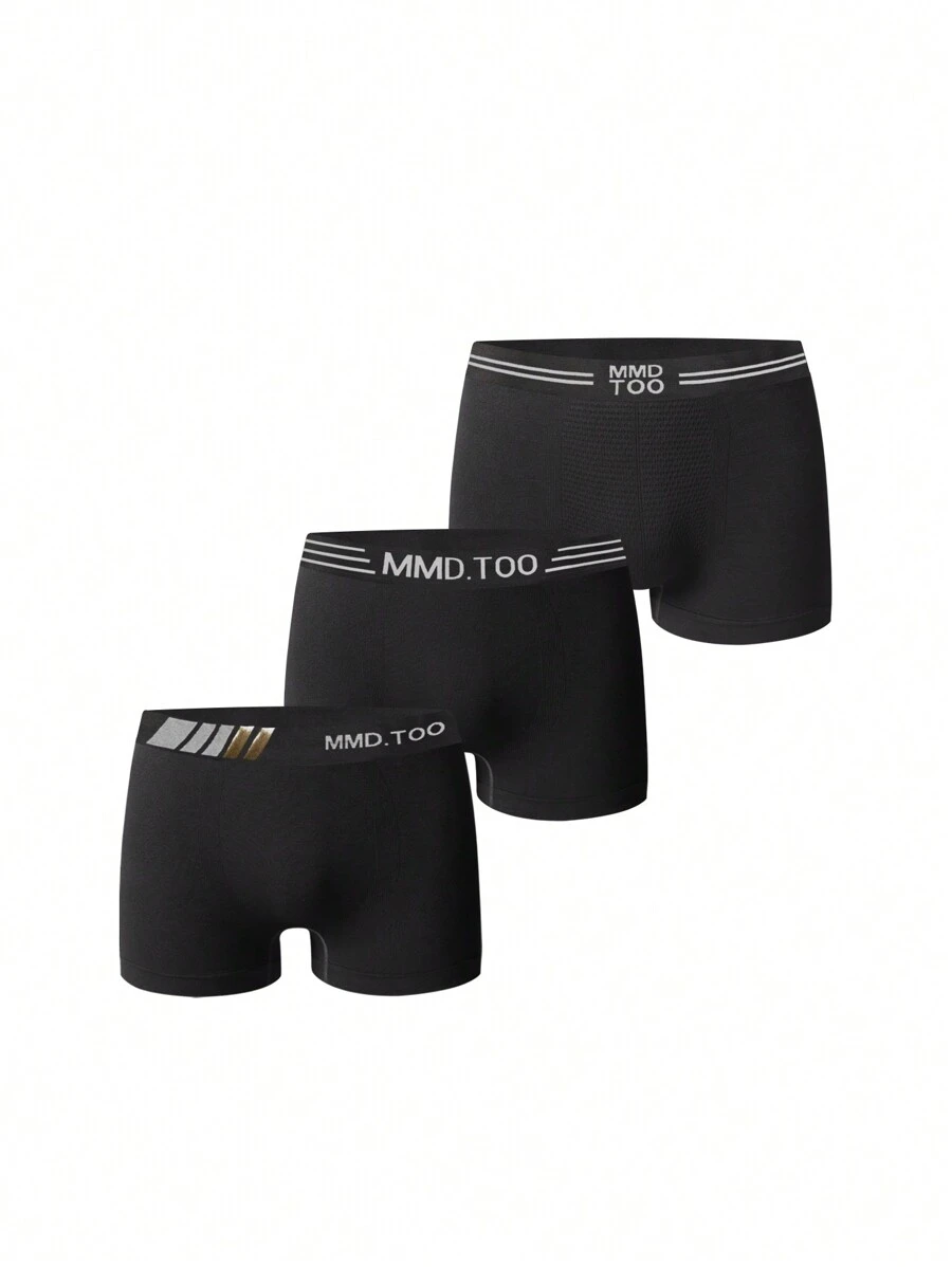 Seamless Men'S Boxer Briefs With Letter Printed Waistband, 3pcs