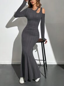 SHEIN Tall Hollow Out Bodycon Dress For Summer Women Daily Wear - Navy Blue - View 7