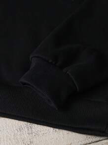 SHEIN EZwear 女款字母印花連帽衛衣 - 黑色 - 查看 4