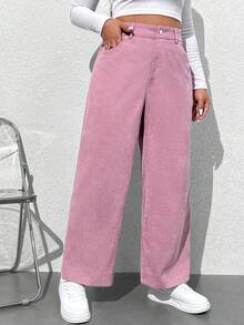 SHEIN EZwear Kích thước lớn Giò thẳng Quần Với Túi xéo - Hồng - Xem 5