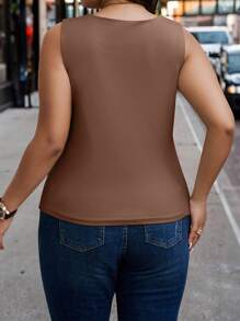 Calvaya Plus Size Solid Color Tight Tank Top - Camel - View 2