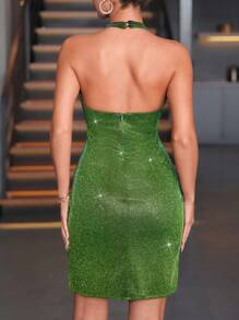 EURMUSE Backless Halter Neck Bodycon Evening Party Dress - Green - View 2