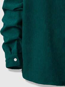 ROMWE MEN Prep Men Solid Color Hooded Corduroy Jacket With Drawstring, School, Fall/Winter