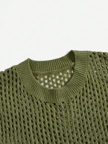 ROMWE PUNK 加大號長袖針織毛衣,設有空心細節 - 綠色 - 查看 3