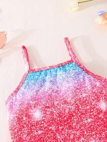 SHEIN Little Girls' Unicorn Printed Glitter Effect Sleeveless Dress - Multicolor - View 3