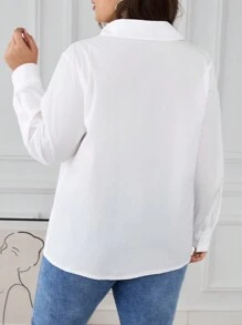 SHEIN Frenchy 大尺碼女士長袖襯衫 - 白色 - 查看 2