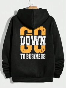 Manfinity Hypemode Men Plus Letter Graphic Kangaroo Pocket Drawstring Hoodie