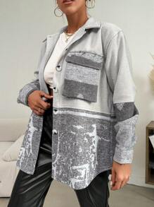 EURMUSE Women'S Color Block Cargo Jacket With Drop Shoulder And Pockets - Multicolor - View 4