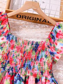 SHEIN Vestido De Niña Preadolescente Con Dobladillo Con Volantes Y Borde Fruncido Con Estampado Floral - Multicolor - Ver 5