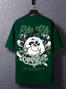 Manfinity Hypemode 男士加大碼熊貓和字母印花下垂肩t恤