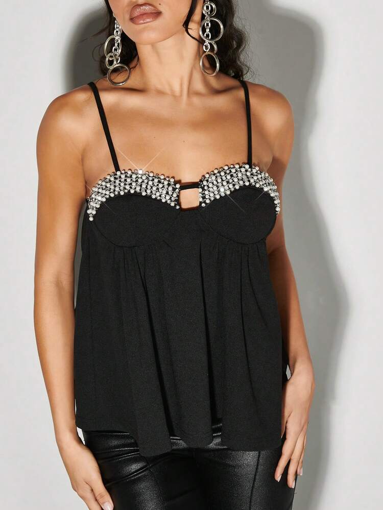 Women's Sparkling Rhinestone Chain A-Hem Sweet  Top Suitable For New Year And Valentine's Day Camisole