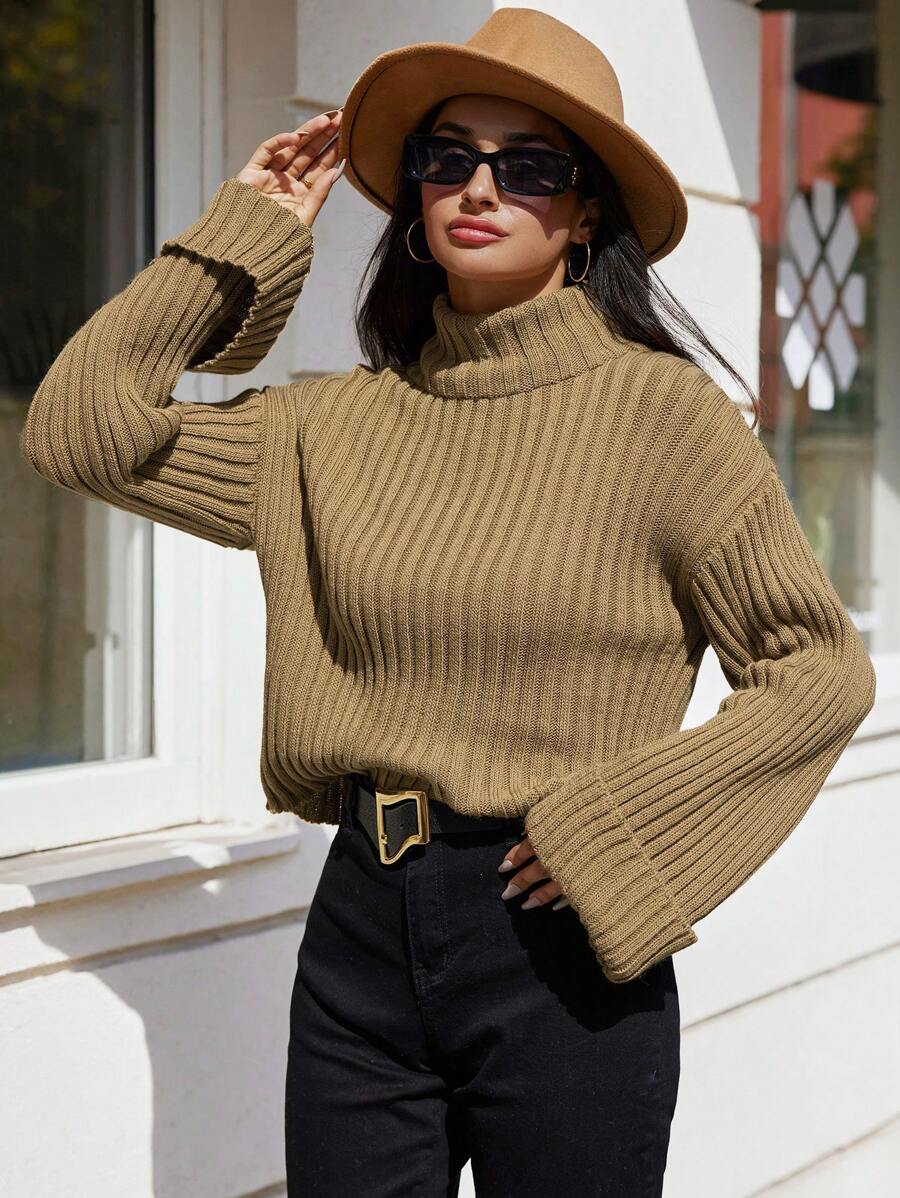 RueChic Golf Dzianina prążkowana Opuszczane ramiona Swetry