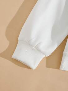 SHEIN EZwear 女士帶蝴蝶結印花連帽毛絨衛衣 - 白色 - 查看 6