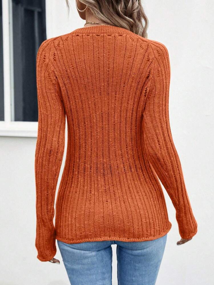 Solid Raglan Sleeve Ribbed Knit Pullover Fall Winter Sweater