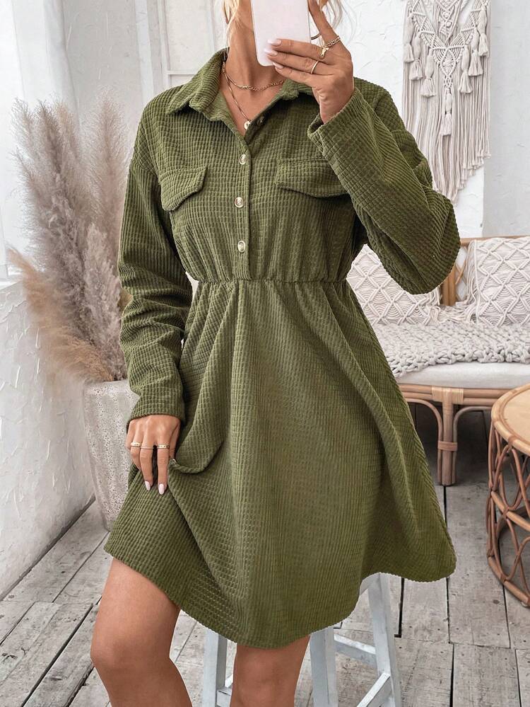 Women'S Drop Shoulder Long Sleeve Shirt Dress