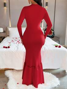 SHEIN Slayr Long Sleeve Mermaid Hemline Dress - Red - View 2