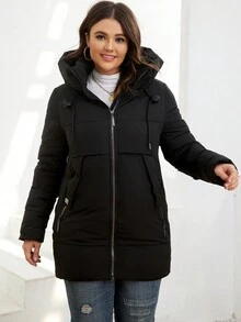 GASMAN Plus Size Women's Winter Hooded Coat With Drawstring