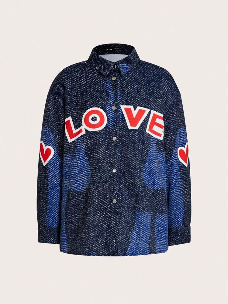 Women's Heart Pattern Drop Shoulder Sweatshirt